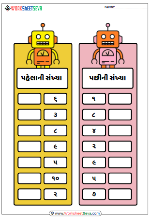 Before and after numbers Gujarati 1 to 10 worksheet