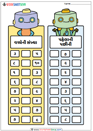 Between - Numbers Gujarati 1 to 10 worksheet