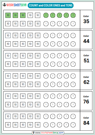 Count and Color Ones and Tens Activity worksheet