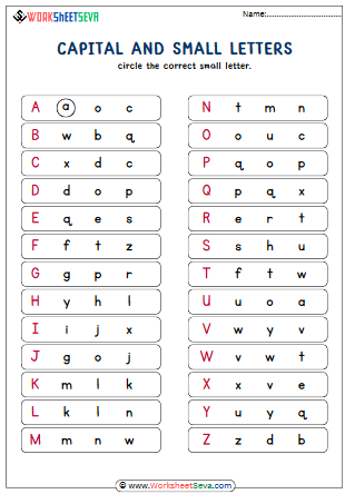 Circle the Small Letter - Alphabets A to Z worksheet