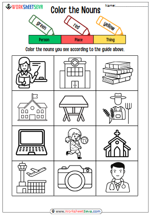 Color the Nouns Activity Grade 3 worksheet