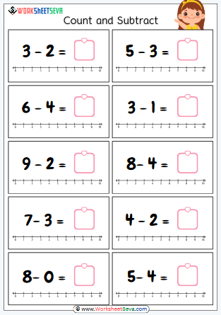 Easy Subtraction 1 to 10 UKG worksheet