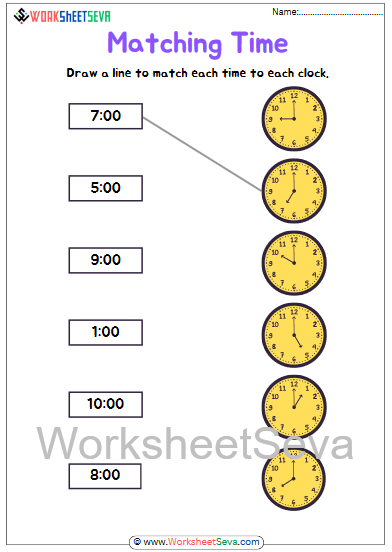 Match the Time With the Correct Clock easy simple