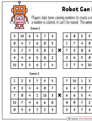 Multiplication Math Games Grade 4 worksheet