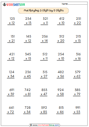 Multiplying 3 Digit by 2 Digits worksheet