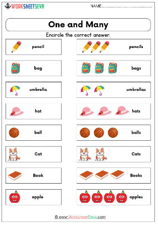 One and Many Worksheet for Ukg worksheet