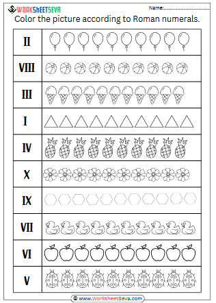 Roman Numerals 1 to 10 Activity worksheet