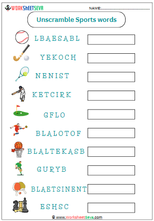 Unscramble Sports Words worksheet