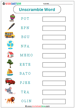 Unscramble Words for Grade 1 worksheet