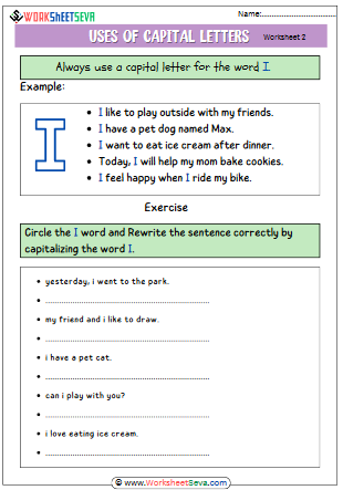 uses of capital letters and examples worksheet