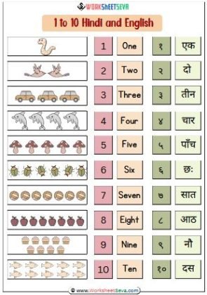 1 to 10 Hindi and English worksheet