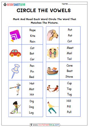 Circle the Vowels for Ukg worksheet