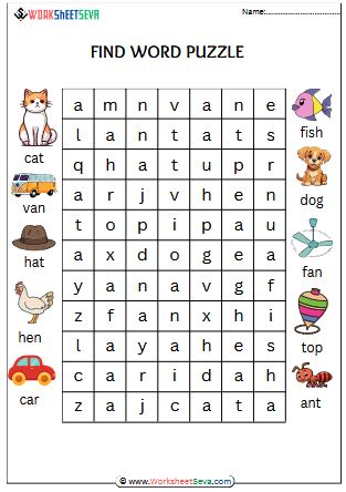 Find Word puzzle Grade 1 worksheet