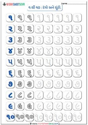 1 to 10 Gujarati Numbers Dotted Line worksheet