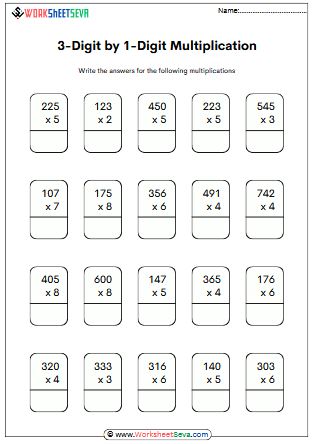 3-Digit by 1-Digit Multiplication worksheet