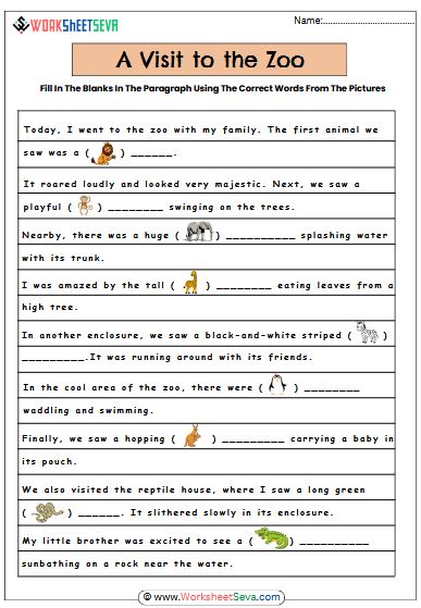 A Visit To The Zoo - Fill In The picture Worksheet