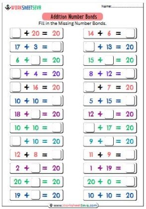 Addition Number Bonds worksheet activity