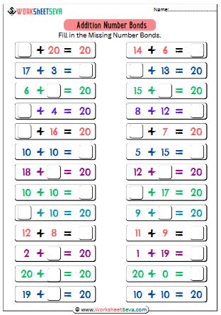 Addition Number Bonds worksheet activity