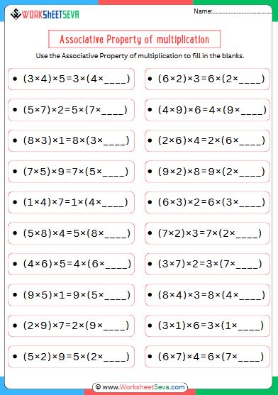 Associative Property of multiplication Grade 3 worksheet