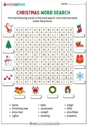 Christmas Word Search and Word Match worksheet