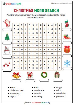 Christmas Word Search and Word Match worksheet