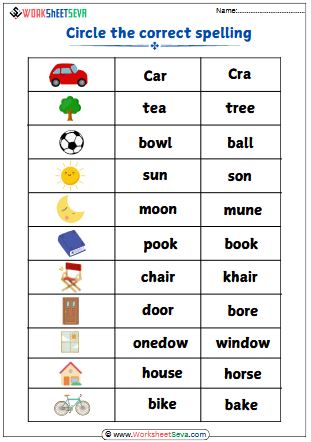 Circle the Correct spelling worksheet