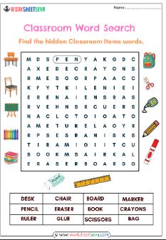 Classroom Objects Word Search Puzzle pdf