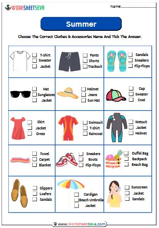 Identify Summer Clothes and Accessories worksheet