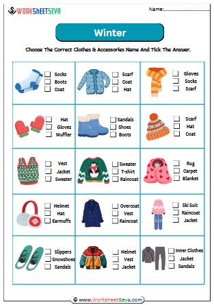 Identify Winter Wear Name activity pdf