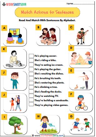 Match Actions to Sentences worksheet pdf