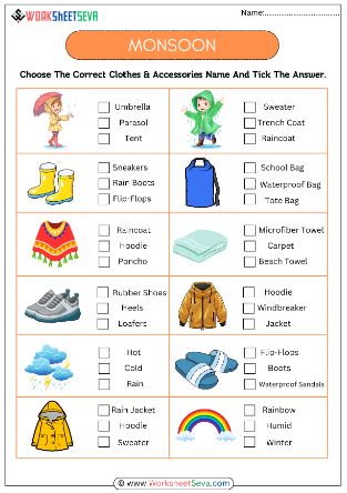 Identify Monsoon Clothes - Accessories worksheet