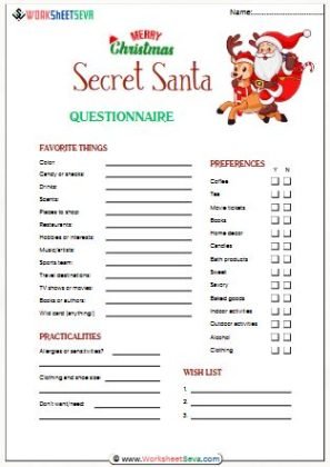 Secret Santa Christmas Questionnaire worksheet pdf