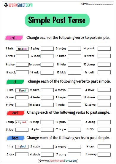 Simple Past Tense Exercise worksheet pdf