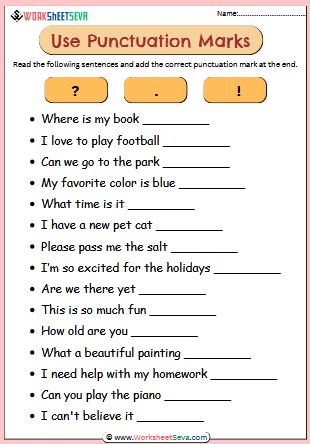 Punctuation for Class 3 worksheet