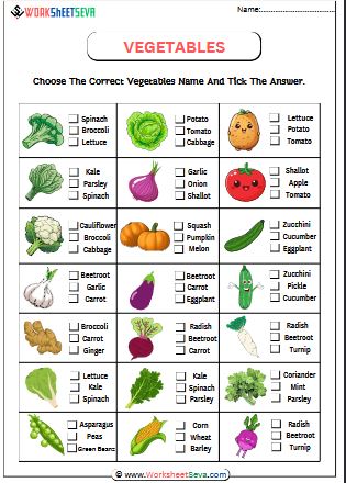 VEGETABLES Name And Tick Answer worksheet