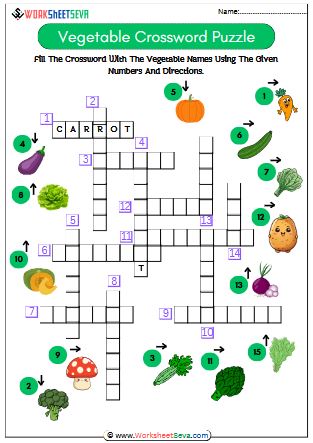 Vegetable Crossword Puzzle activity worksheet