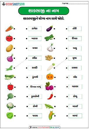 Vegetables Name in Gujarati worksheet