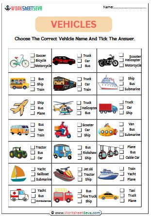 Vehicle Name And Tick Answer worksheet