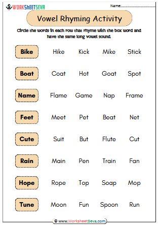 Vowel Rhyming Activity worksheet