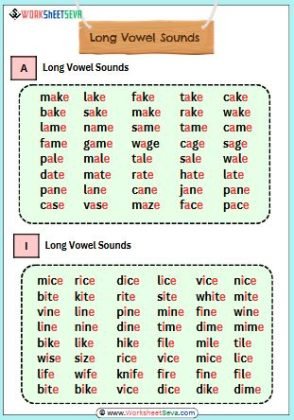 Long Vowel Sounds chart worksheet