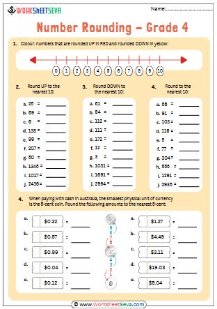 Rounding Numbers Grade 4 worksheet