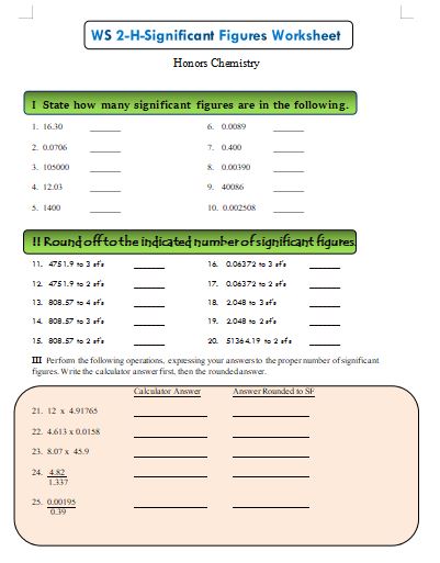 Significant Figures and Scientific Notation worksheet