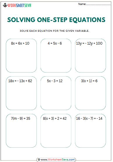 Linear Equations in One Variable worksheet