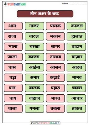 Beginner Aa Ki Matra Ke Shabd worksheet
