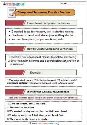 Compound Sentences for Middle school worksheet