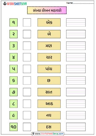 number writing exercises gujarati worksheet