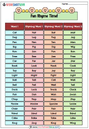 Rhyming Words Class 3 worksheet