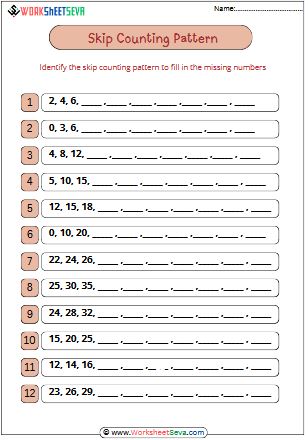 skip counting pattern 1 to 100 worksheet