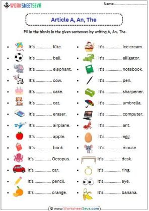 Use of Articles for Class 4 activity
