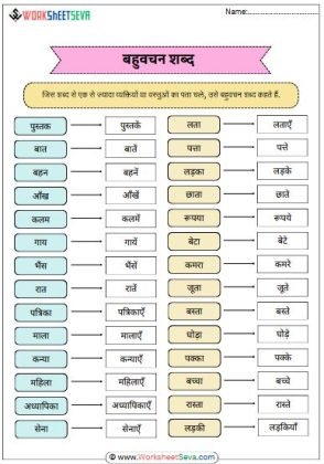 Ekvachan Bahuvachan for class 2 worksheet pdf